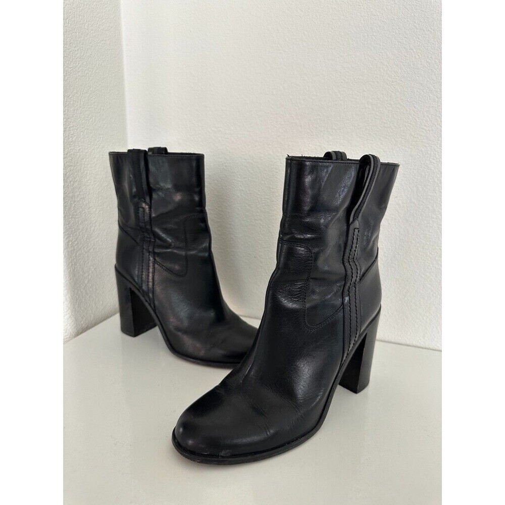 KATE SPADE Baise Pull-On Black Calf Leather Boot 4" Stacked Heel Size 10 Italy